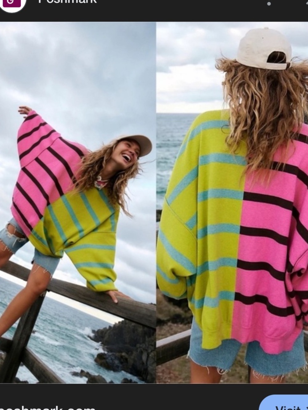 Free People Uptown Striped Pullover in Aura Lime Combo Women’s XS/S